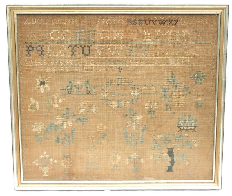 dated 1813 Central MA large 18 1/2" x 21 1/2" alphabet: dated 1813 Central MA large 18 1/2" x 21 1/2" alphabet & pictoral sampler