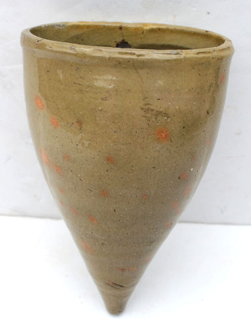 fine 19thC Shenandoah Valley redware wall pocket - 8: fine 19thC Shenandoah Valley redware wall pocket - 8 1/2" tall