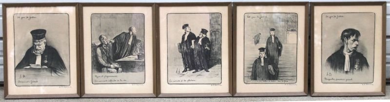 lot of 5 pencil sgnd Honore Daumier (1808-1879): lot of 5 pencil sgnd Honore Daumier (1808-1879) "Justice Series" etchings in matching frames - 11 3/4" x 9" image size