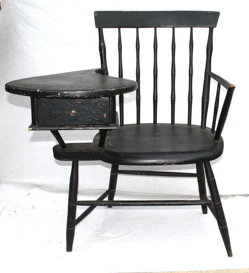 18thC Suffield, CT Windsor writing arm chair in rare: 18thC Suffield, CT Windsor writing arm chair in rare orig cond & old black paint over orig red wash - 16 1/2" seat height