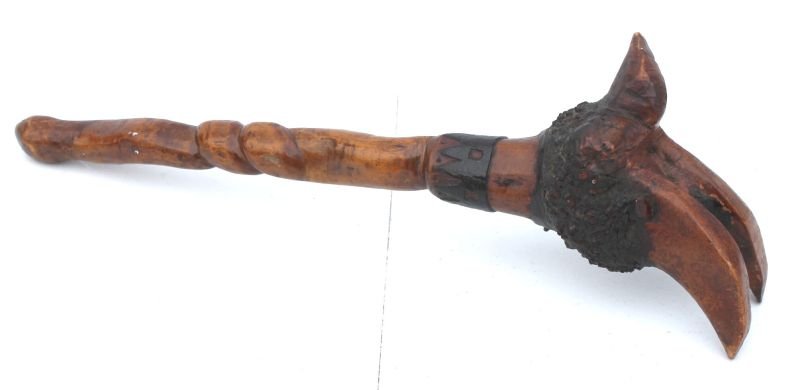 Northeast Native American antique war club w serpent: Northeast Native American antique war club w serpent handle - 19" long