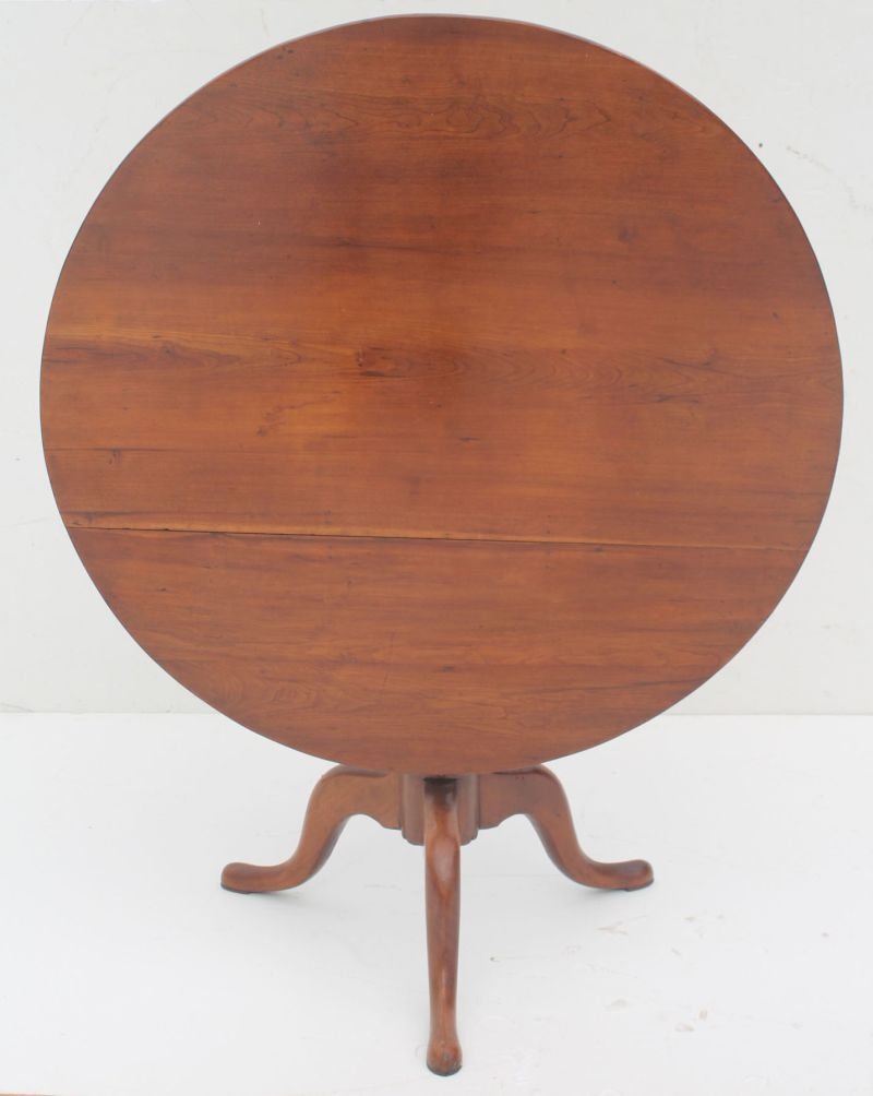 attrib Eliphalet Chapin CT cherry ca 1780 birdcage tilt: attrib Eliphalet Chapin CT cherry ca 1780 birdcage tilt top round tea table featuring chip carving & compressed ball birdcage w hard to read written family history - 38" diam top