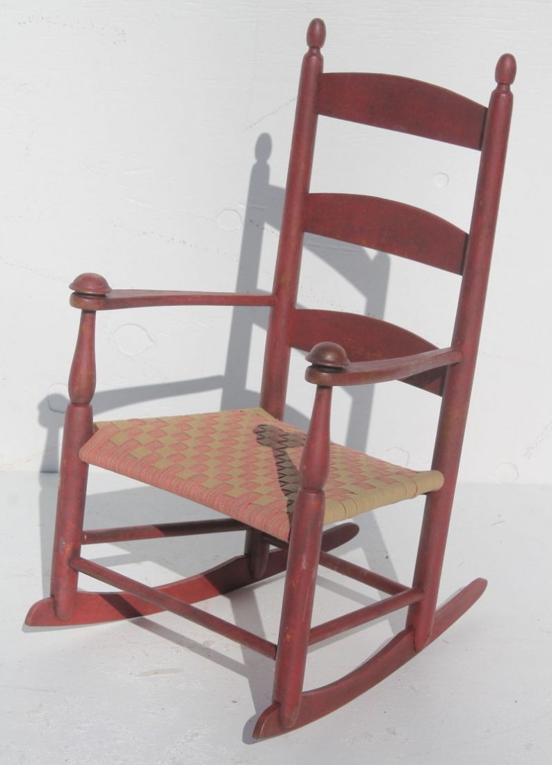 Shaker #0 size child's rocker w tape seat in fine old r: Shaker #0 size child's rocker w tape seat in fine old red paint - 23 1/4" tall