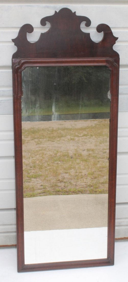 Rare large American QA ca 1730 mahog & pine mirror - (N: Rare large American QA ca 1730 mahog & pine mirror - (Note: This mirror is from the same house as lot 183 - The New London Highboy) - 41 1/4" tall