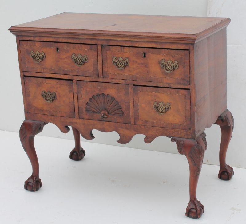 period Chippendale ca 1780 mahog ball & claw ft lowboy: period Chippendale ca 1780 mahog ball & claw ft lowboy featuring inlay, shell carved center drawer & shell carved knees - 36" wide x 34" tall x 20" deep