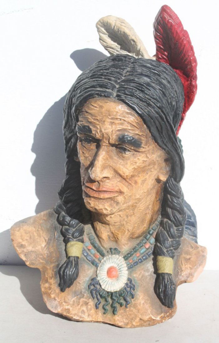1920's/30's plaster 20" Cigar Store Indian in orig vibr: 1920's/30's plaster 20" Cigar Store Indian in orig vibrant polychrome paint
