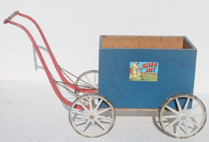 ca 1930's wooden wheeled orig painted vendor's cart - 4: ca 1930's wooden wheeled orig painted vendor's cart - 48"long x 30" tall