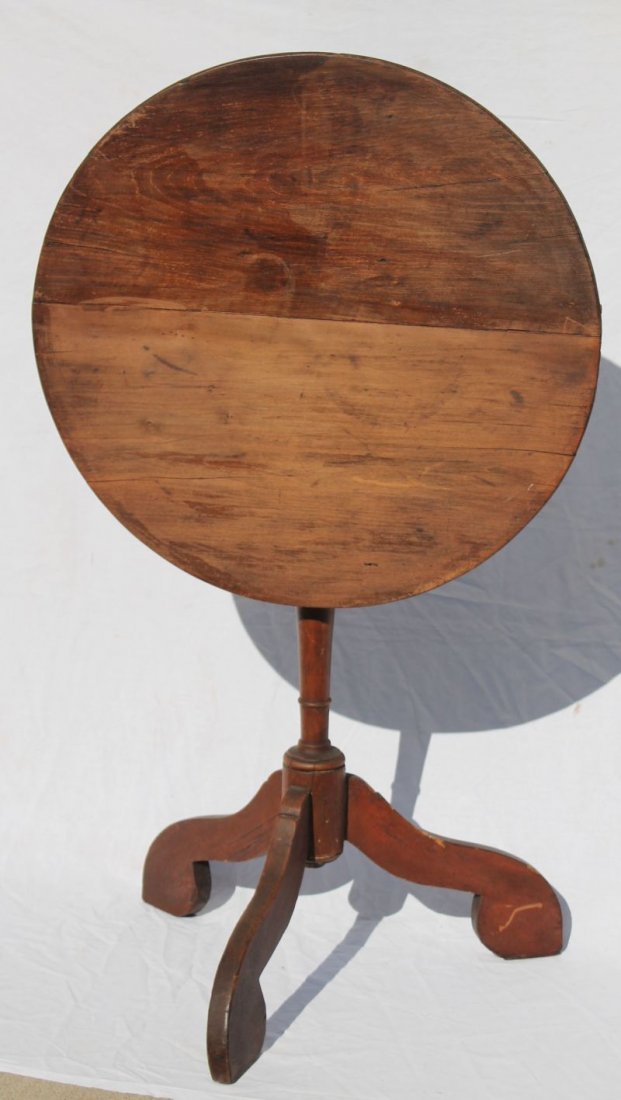 one of the earliest tilt top tea tables extant - A Wm &: one of the earliest tilt top tea tables extant - A Wm & Mary ca 1700-1720 maple example w orig hand forged latch & old surface - one may consider this form the progenitor of all the QA & Chippendale t