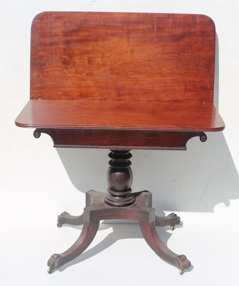 Fine Duncan Phyfe ca 1815 NYC mahog "Grecian" carved ca: Fine Duncan Phyfe ca 1815 NYC mahog "Grecian" carved card table - 36" wide