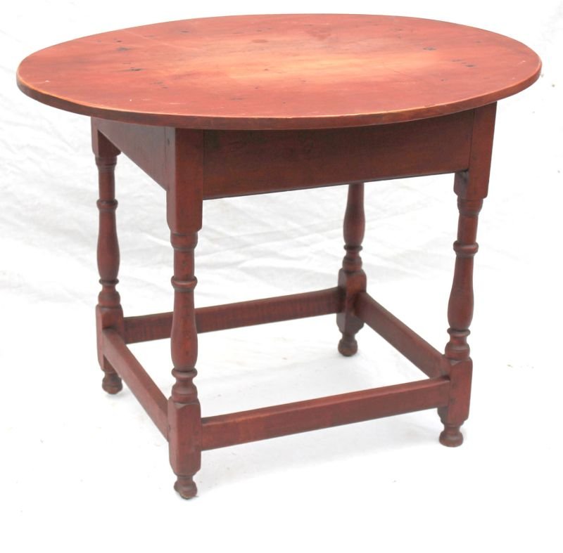 fine form very early Wm & Mary ca 1710-1730 CT Shorelin: fine form very early Wm & Mary ca 1710-1730 CT Shoreline maple great stretcher base oval top tea table in old reddish surface featuring strong early asymmetrical turnings - 25 1/2" tall w 34 1/4" x 25