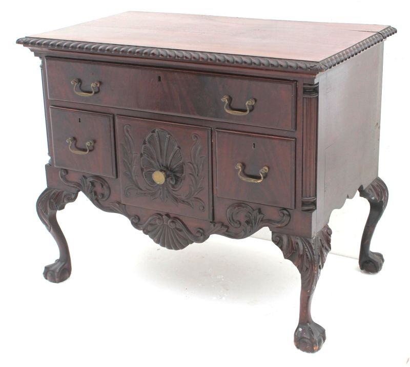 19thC bench made fabulous form beautifully carved mahog: 19thC bench made fabulous form beautifully carved mahog Philadelphia Chippendale style ball & claw ft lowboy - 35 1/2" case width