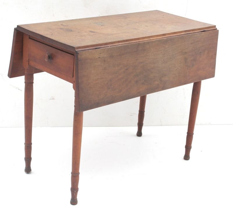 country Sheraton period CT cherry 1 drawer dropleaf Pem: country Sheraton period CT cherry 1 drawer dropleaf Pembroke table in old scrubbed surface - 36" long - Enfield Estate