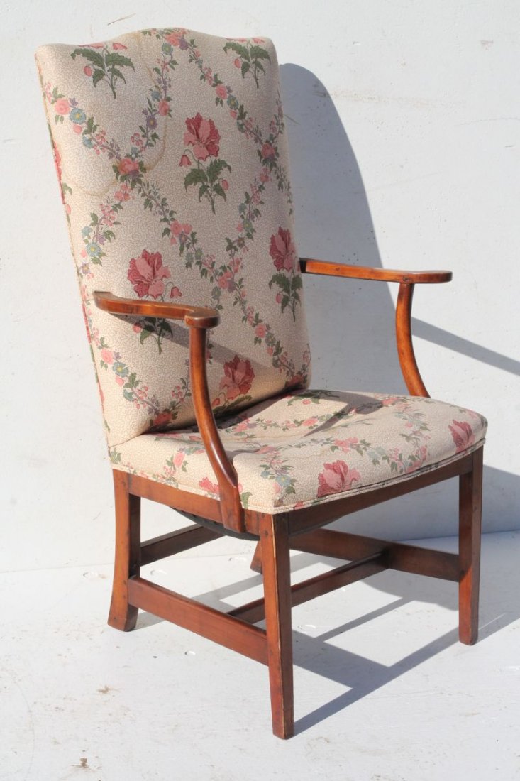 Hepplewhite period ca 1800 VT or NH carved birch ladies: Hepplewhite period ca 1800 VT or NH carved birch ladies lolling chair - 41 1/2" tall