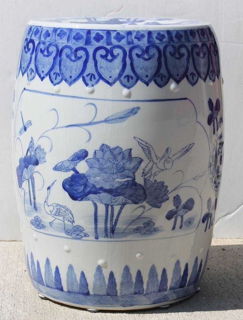 Chinese blue & white porcelain garden seat - 18 1/2": Chinese blue & white porcelain garden seat - 18 1/2" tall