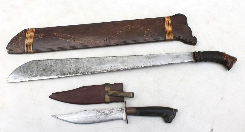 Philippine 23" machete w 12" knife - both in sheaths: Philippine 23" machete w 12" knife - both in sheaths