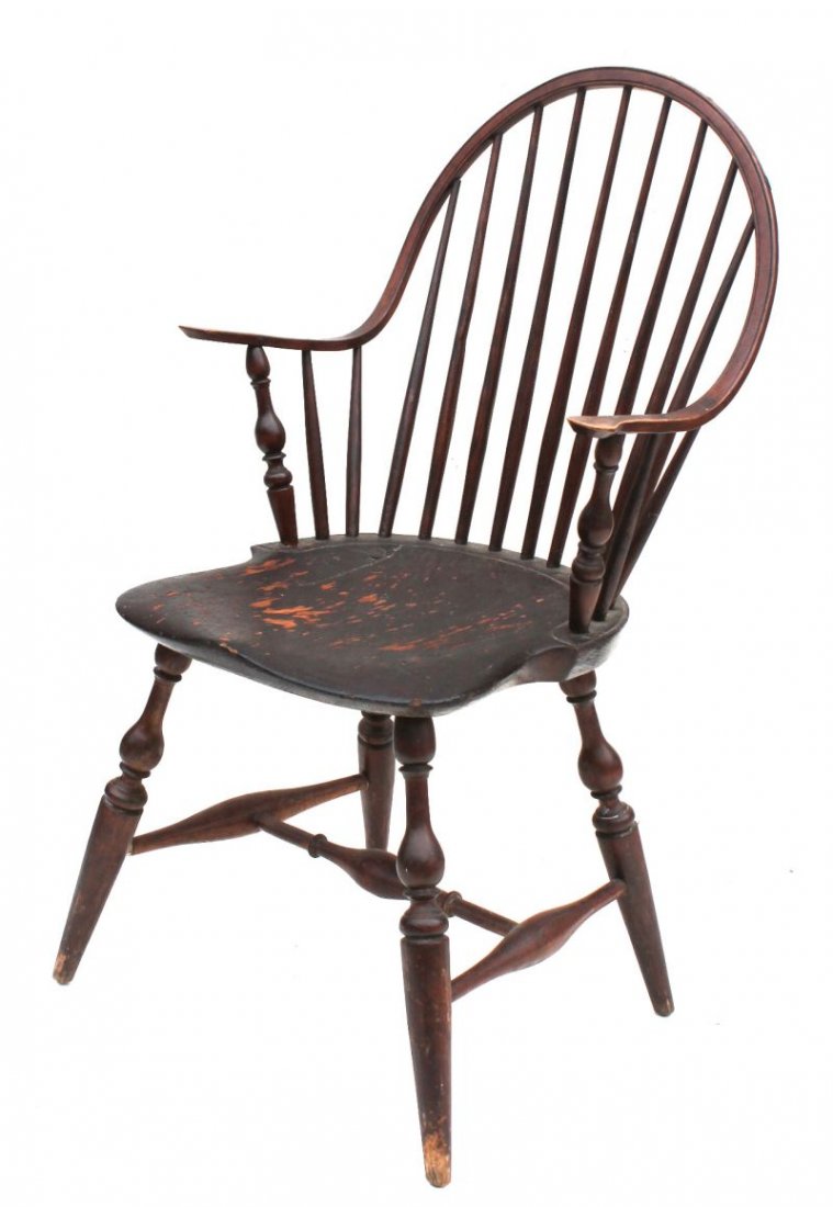 attrib Tracy (Lisbon, CT) 18thC continuous arm Windsor: attrib Tracy (Lisbon, CT) 18thC continuous arm Windsor chair in old finish - 37" tall w 17 1/4" seat height