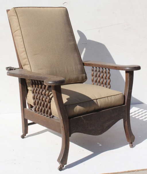 2 Antique Oak Morris Chairs W Reclining Backs & Spindle - 2 Antique Oak Morris Chairs W Reclining Backs & Spindle