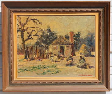 Alice Worthington Ball (1869-1929) 16"x20" o/bd titled : Alice Worthington Ball (1869-1929) 16"x20" o/bd titled "Sunday on the Old Plantation Savannah, Georgia" w exhibition label on verso