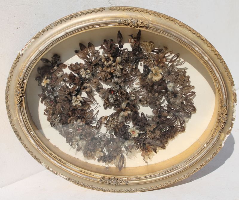Victorian hair wreath in oval shadow box frame - 20"x24: Victorian hair wreath in oval shadow box frame - 20"x24"
