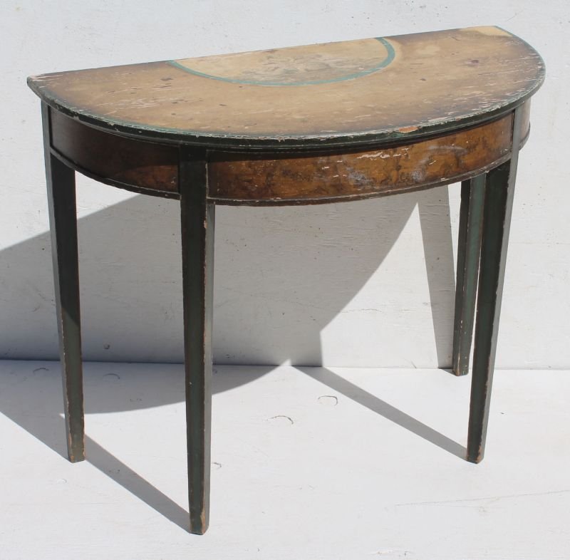 Very rare period Hepplewhite ca 1800-1810 New England c: Very rare period Hepplewhite ca 1800-1810 New England country painted console table in maple & pine - orig painted dec - 32" wide x 16" deep x 26" tall