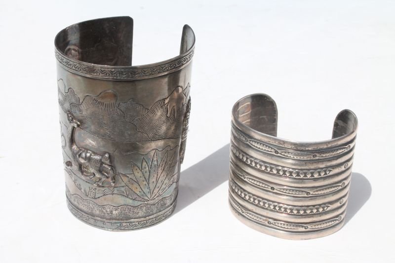 2 sterling silver cuff bracelets - 1 marked Peru w (1 of 4)
