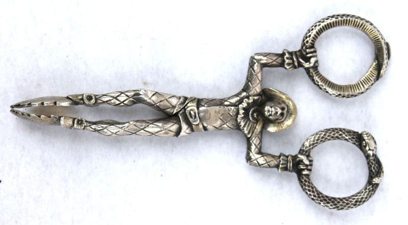pr of sterling silver sugar tongs w jester & snakes (1 of 4)