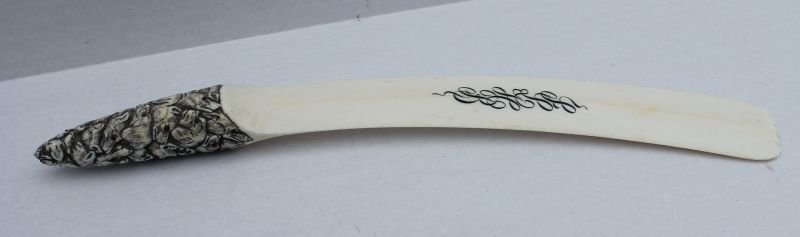 19thC Chinese carved ivory 14" long paper cutter w (1 of 3)