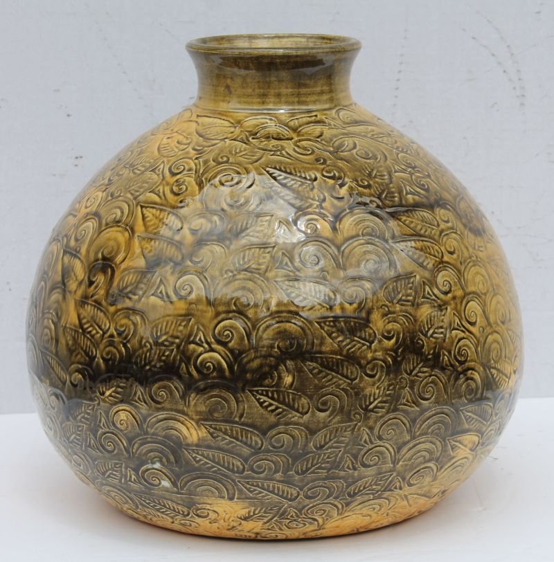 Large Art Deco vase marked "Danmark" - 12" tall x 13" (1 of 6)