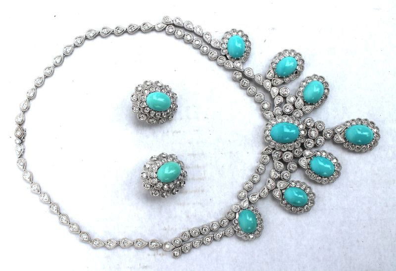 Beautiful 18k gold Persian turquoise & diamond necklace (1 of 6)