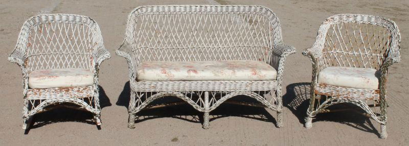 antique 3 pc Bar Harbor wicker porch set incl a 53" (1 of 2)
