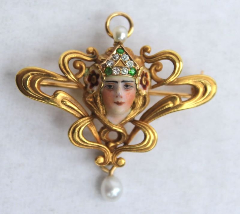 beautiful ca 1910 Art Nouveau 14k gold, emerald, (1 of 3)