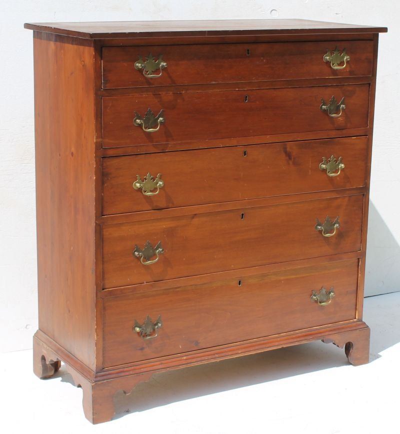 Chippendale ca 1780 CT cherry & pine 5 dr tall chest w (1 of 3)