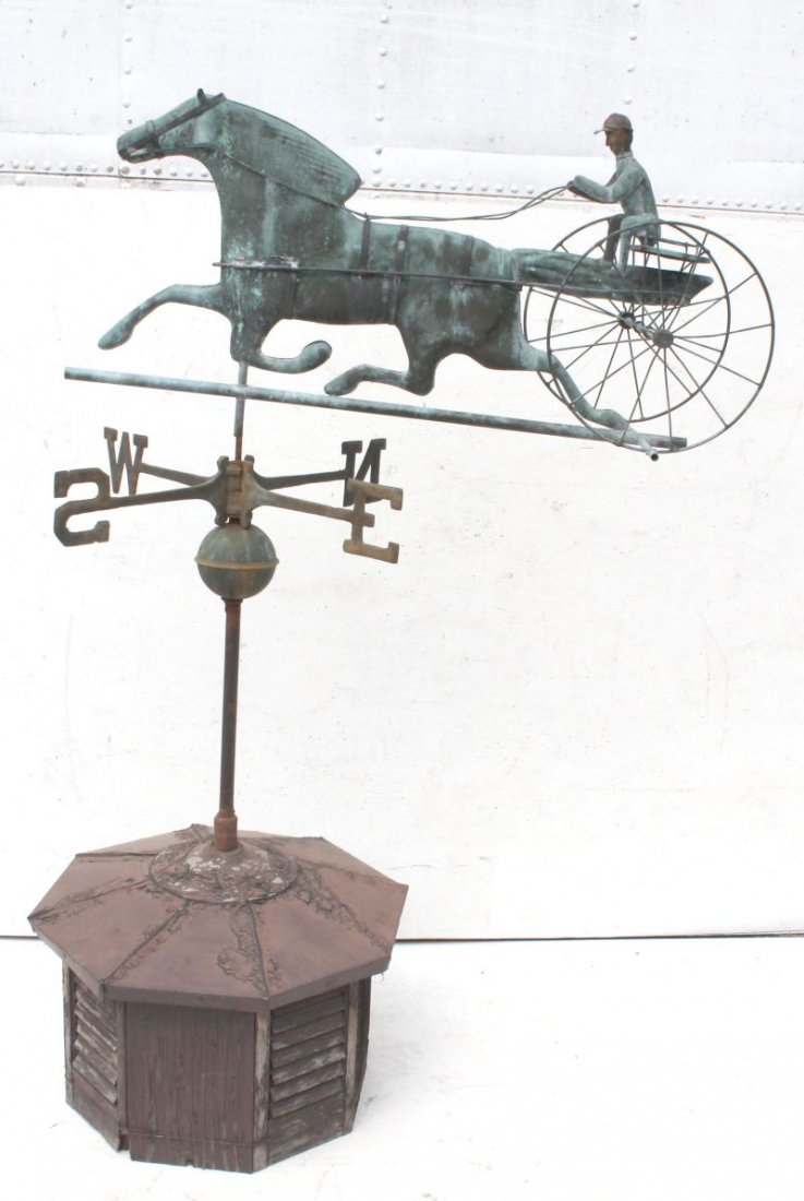Antique copper horse & sulky w driver weathervane on (1 of 5)