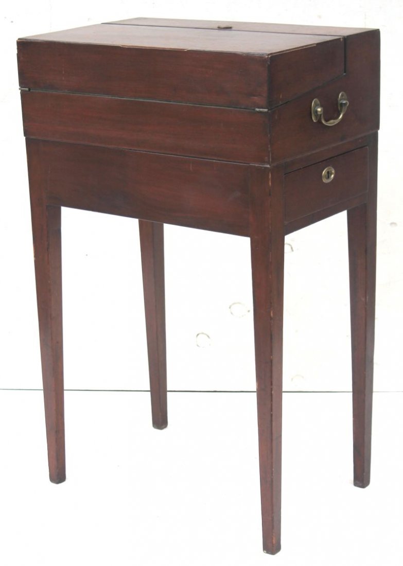 Rare American mahog & exotic wood inlaid Hepplewhite: Rare American mahog & exotic wood inlaid Hepplewhite period ca 1790's gentleman's campaign desk (basswood, poplar & northern white pine secondary wood) from Southern CT or NYC - Legend holds that this