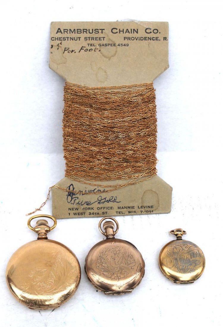 box lot containing 3 old gold filled pocket watches & (1 of 7)