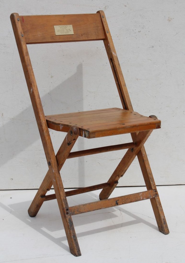 Old Boston Garden folding chair (home of the Boston: Old Boston Garden folding chair (home of the Boston Bruins & Boston Celtics from 1928-1995) w authenticity plaque mounted to the head rest - 31" tall