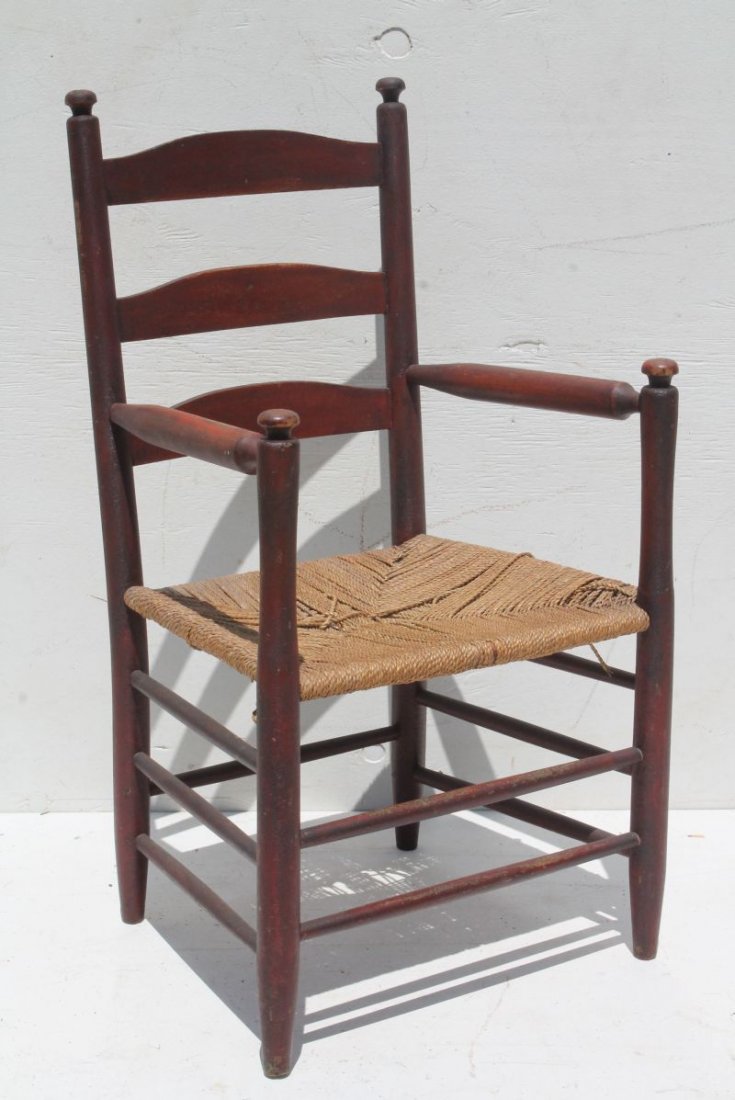 early ladderback armchair in very old red paint over (1 of 4)