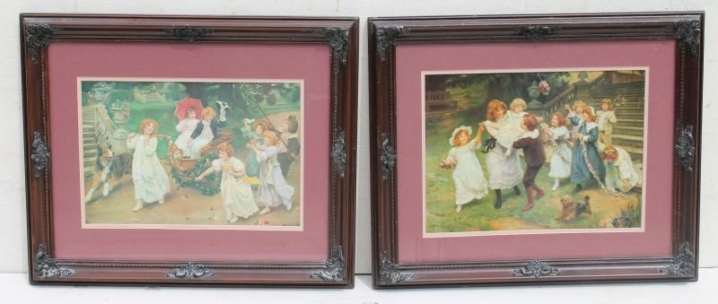 nicely framed & matted pr of colorful prints depicting (1 of 4)