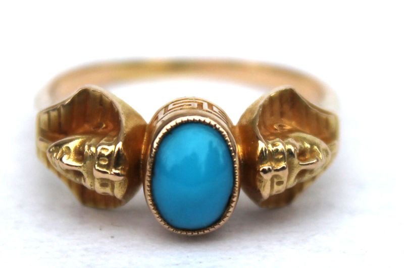 Fine Russian gold ring w turquoise - hallmarked - (1 of 3)