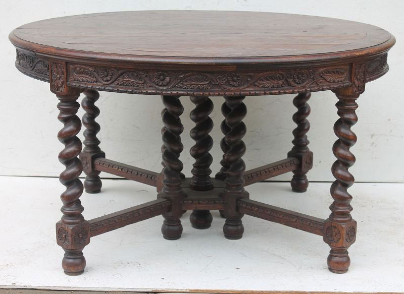 Wonderful heavily carved antique round oak dining table (1 of 5)