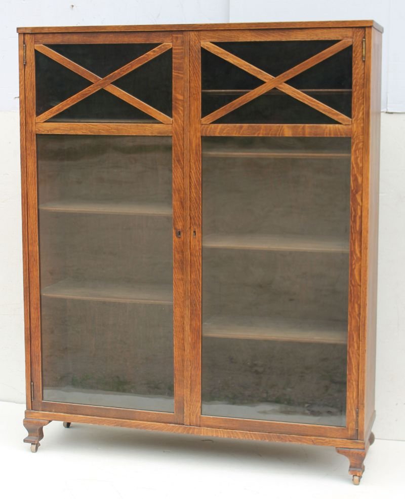 vintage Mission Oak 2 drawer bookcase - 59 1/4" tall x (1 of 4)
