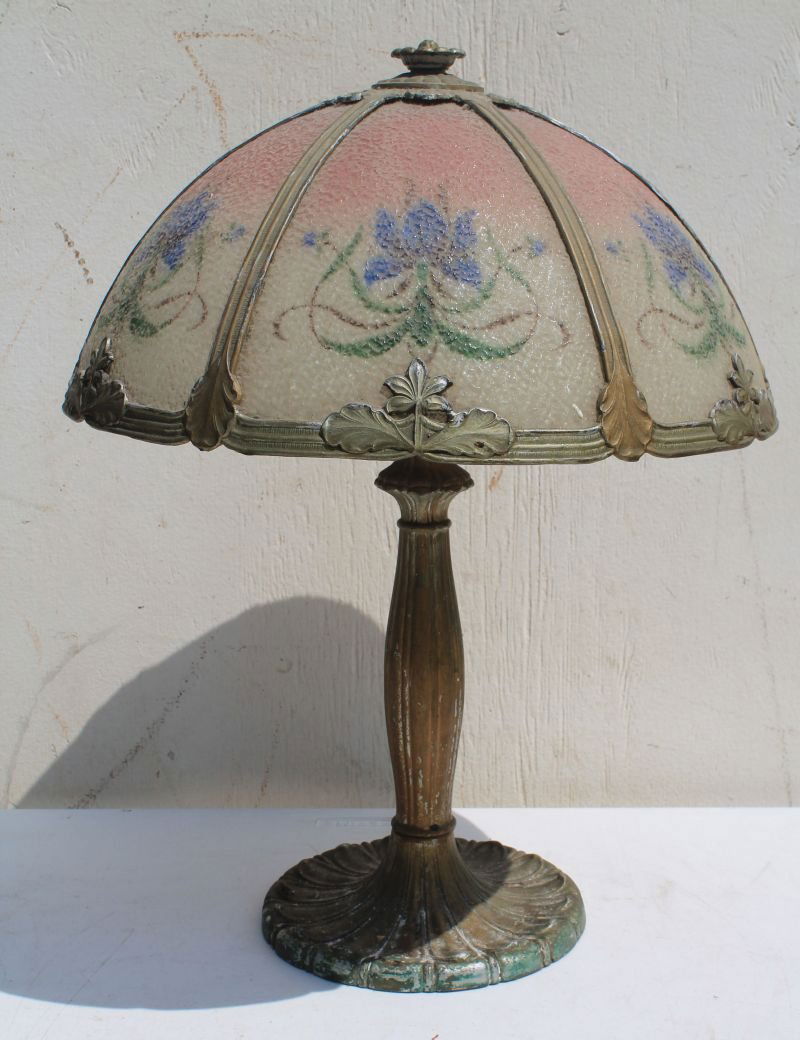antique 6 panel reverse painted floral dec panel lamp w (1 of 1)