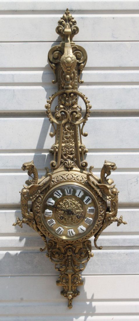 Etienne Maxant Brevete Paris brass wall clock w griffin (1 of 4)