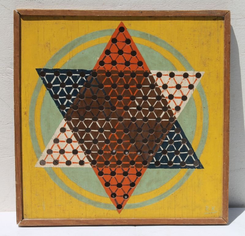 ca 1900 great paint dec Chinese Checkers laminated wood (1 of 2)