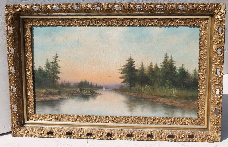 Sgnd Morrell 20"x36" o/c inlet scene w sailboats in (1 of 4)