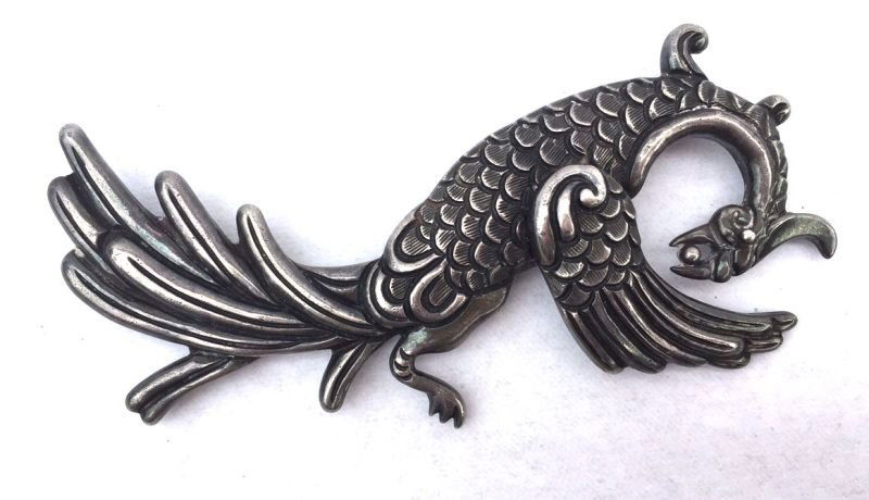sgnd "Margot Taxco" sterling silver winged dragon (1 of 3)