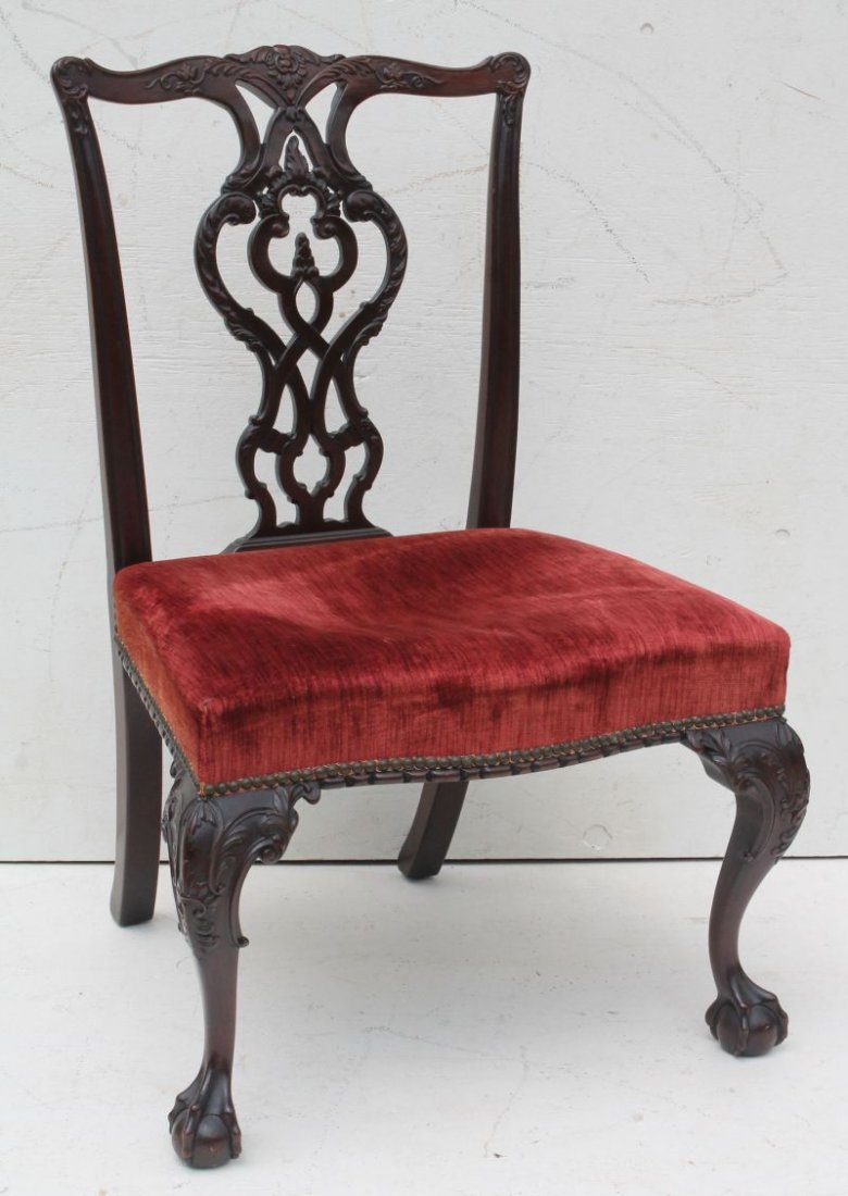 Excellent form 19thC Chippendale mahog carved sidechair (1 of 7)