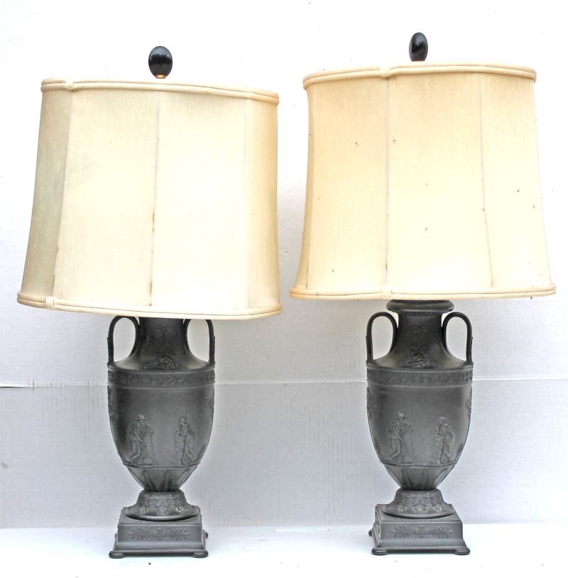 pr of ca 1930's Neoclassical urn form black ceramic (1 of 4)