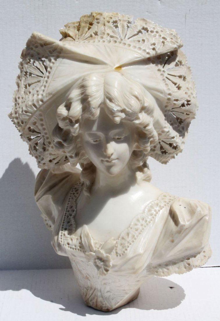 antique marble bust sculpture of a female w lacy bonnet (1 of 4)