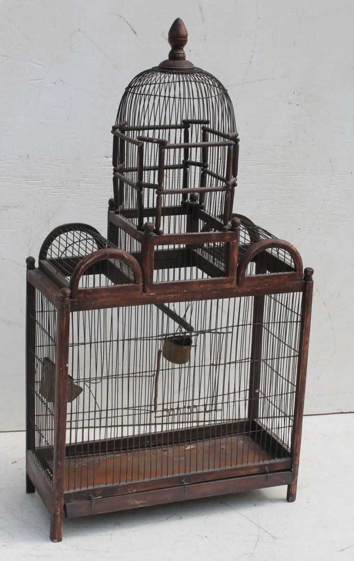 lot of 2 large wooden carved bird cages one 39" tall, (1 of 4)